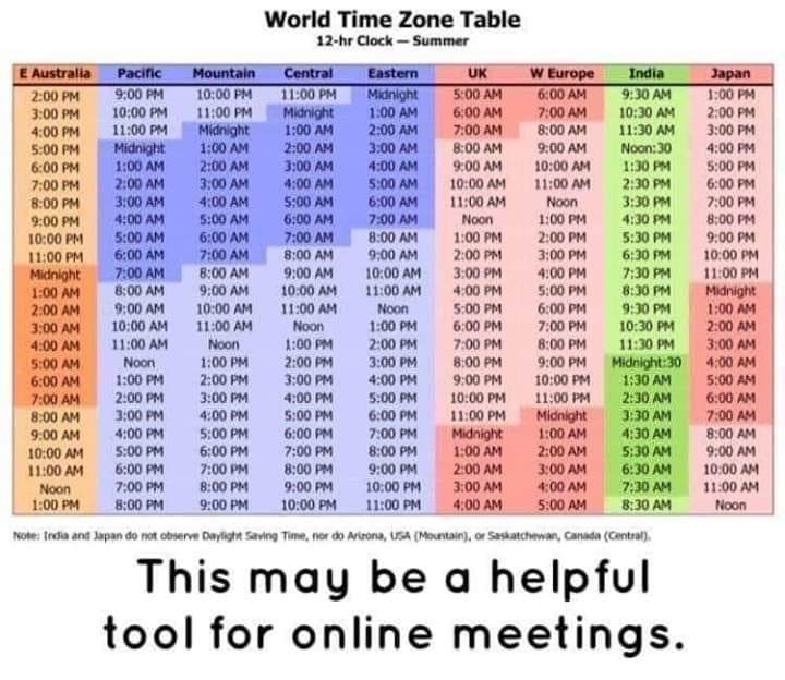 Online DDA Meeetings Time Zone Converter for online dual diagosis meetings